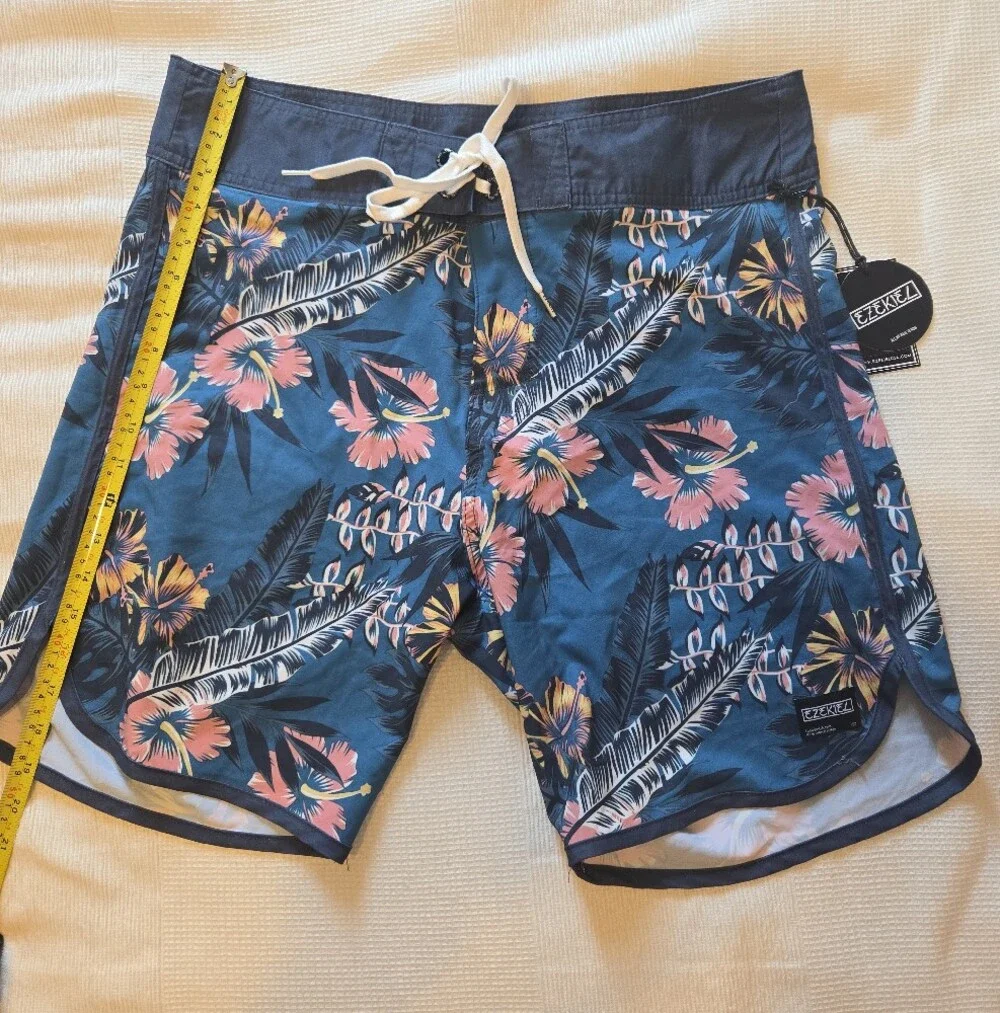 Ezekiel  NWT - Navy Floral Board Shorts with Pink & Yellow Hibiscus